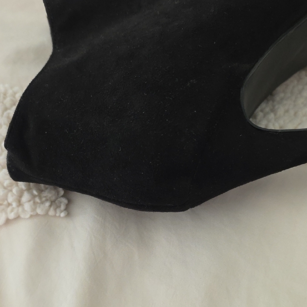 Mossimo Supply Co. Black Suede Peep-Toe Ankle Boots with Gold Trim - Picture 10 of 14